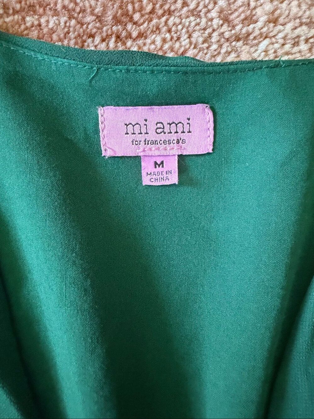 Francesca’s Mi Ami Green Peplum Blouse Size M Deep V Neck Long Sleeve - Picture 2 of 11